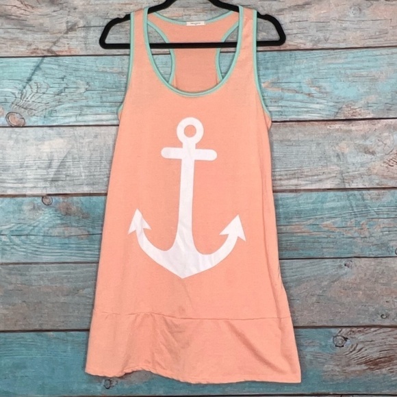 Anthropologie 12PM By Mon Ami Dress S Racerback Tank Anchor Graphic Beach Cover - Picture 1 of 5